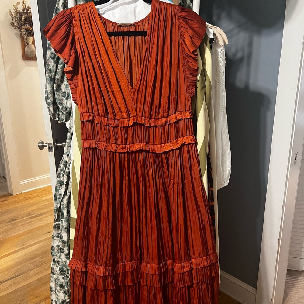 Ulla Johnson Silk Rust Orange Pleated Dress